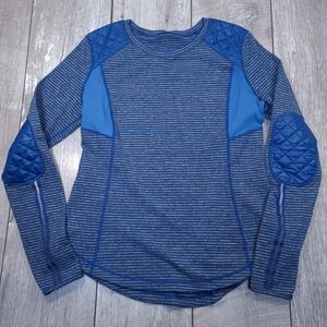 Lululemon Active Top Women 12 Blue Striped Quilted Elbow Patch Long Sleeve